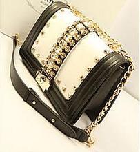 2013 HOT sale fashion Rhinestone Rivet design chain PU women handbag totes vintage candy color channel style women bag Freeship