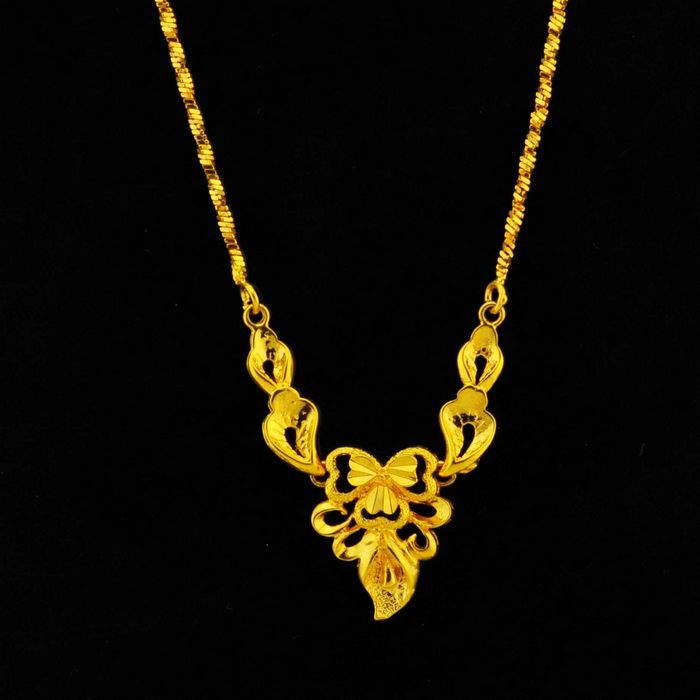 Christmas gift Pure gold Elegant all match gold solid necklace marriage accessories alluvial gold necklace gold