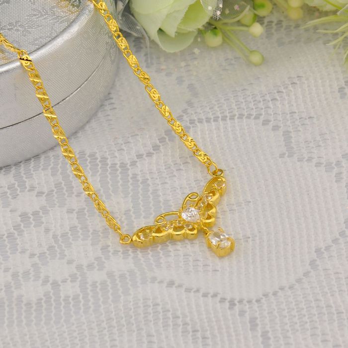 Christmas gift Pure gold Zircon gold solid necklace birthday gift marriage accessories alluvial gold necklace gold