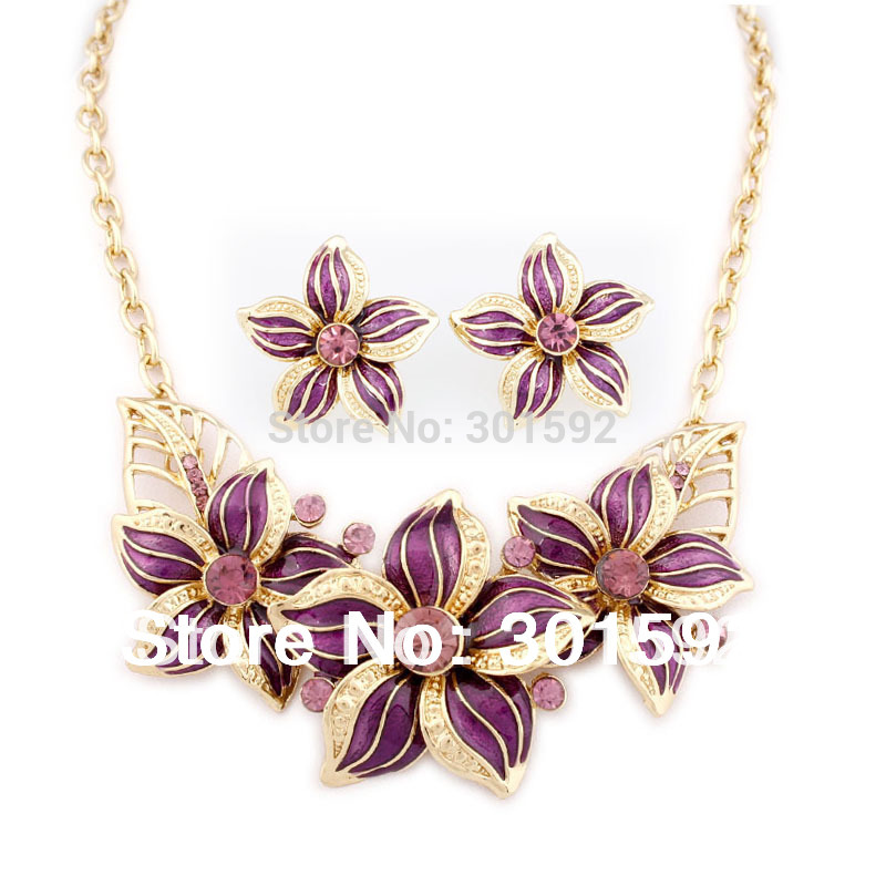 Necklaces earrings set enamel jewelry set 18K Gold Fashion Jewellery ...