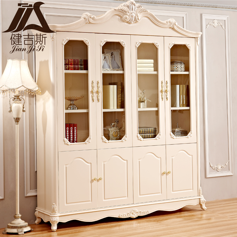 Wood bookcases with glass doors images.