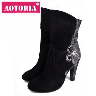 Aotoria purler embroidered velvet high heeled boots boots plus size available montblank