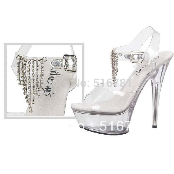 Plus Size Crystal Ankle Strap 15CM Sexy Super High Heel Platforms Pole Dance Performance Star Model