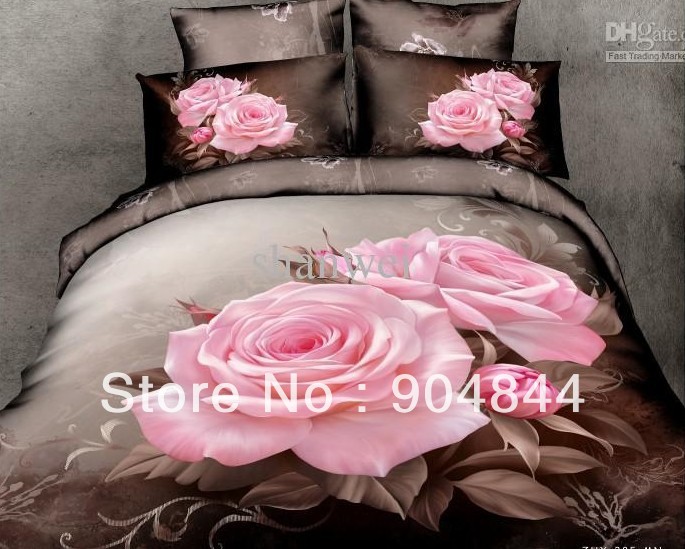 pretty pink rose floral active printed bedding sets 4PCS/ Comforter ...