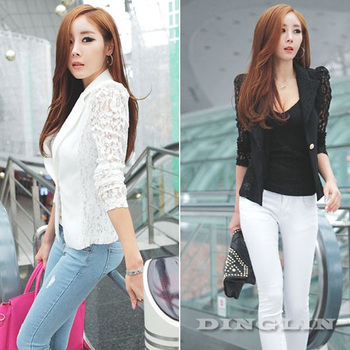 Fashion Women's Ladies Sheer Flower Lace Patchwork Slim Fit White Black OL Top Blazer Blouse Jacket Size S M Free Shipping 0956 Fashion Women's Ladies Sheer Flower Lace Patchwork Slim Fit White Black OL Top Blazer Blouse Jacket Size S M Free Shipping 0956
