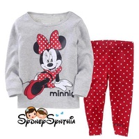 2012 New Autumn minnie mouse gray Baby Pajamas Set Long T Shirt And Pant Free Shipping Kids Clothes Sleepwear Baby clothes