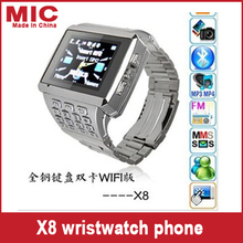 2013 watch phone Quad Band Stainless Steel leather 1.3M Camera Bluetooth 1.5″ Touch Screen smart  Watch cellphone Wifi X8