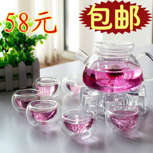 Glass tea set teapot set double layer cup heart heated base
