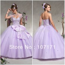 New Arrival Lilac Color Applique Beadings Tulle Ball Gown Quinceanera Dress with Corset Back