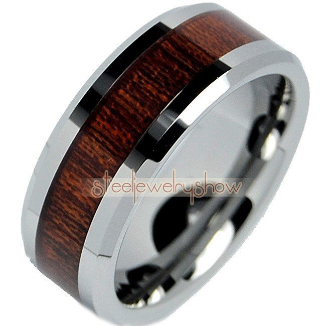 Men s Tungsten Carbide Wood Inlay Band 8 mm 