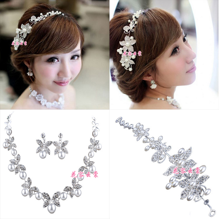 Bride pearl chain stubbiness bridal necklace set rhinestone marriage accessories wedding dress piece set