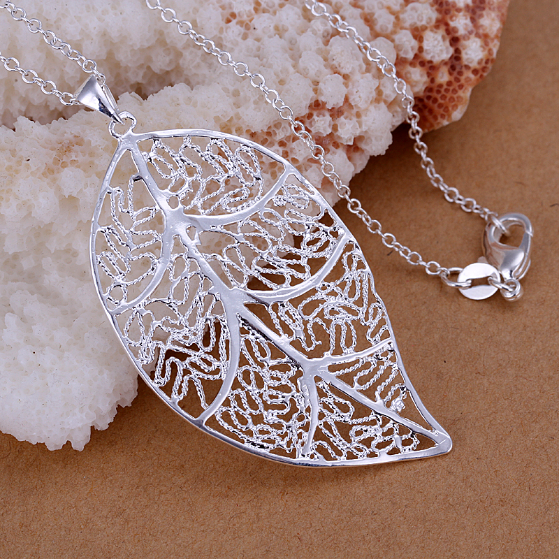 Wholesale P187 fashion jewelry chains necklace 925 silver necklace silver pendant Leaves pendant