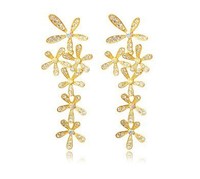 18K gold plated austrian crystal rhinestone leaf fashion drop earrings women jewelry holiday gift 7301D