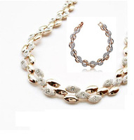 18K gold plated austrian crystal rhinestone fashion bracelet necklace women jewelry set holiday gift 410W3