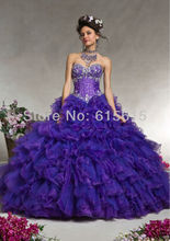 Purple Color Sweetheart Beading Ruffle Organza Party Quinceanera Dress