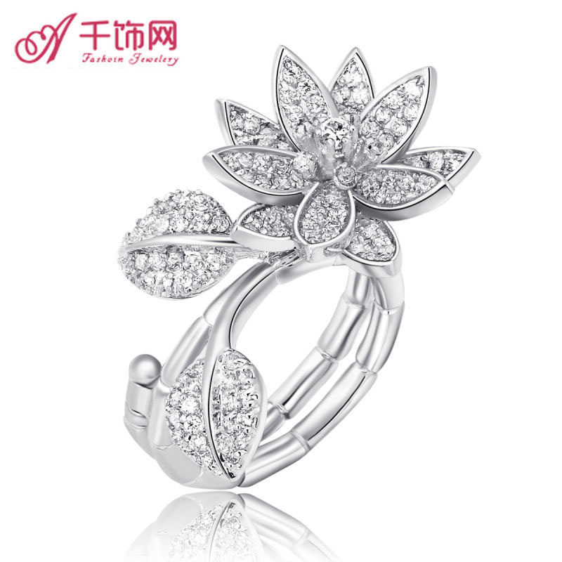 New arrival lotus fashion zircon diamond series silver ring Women female