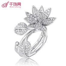 New arrival lotus fashion zircon diamond series silver ring Women female