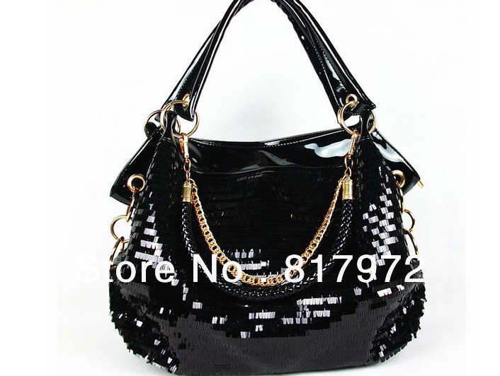 Star Style Charm Black Shining paillette Coat of paint Leather Shoulder Sling Handbag Crossbody Bag 6LY00011
