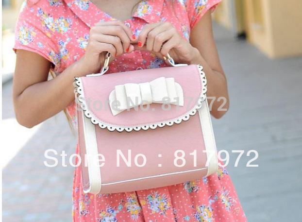 Sweet Girl Bowknot Flower lace Leather Shoulder Sling Handbag Crossbody Bag Woman Party Gift Free Shipping