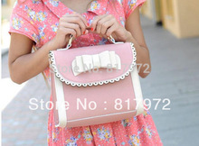 Sweet Girl Bowknot Flower lace Leather Shoulder Sling Handbag Crossbody Bag Woman Party Gift Free Shipping &6LY00017