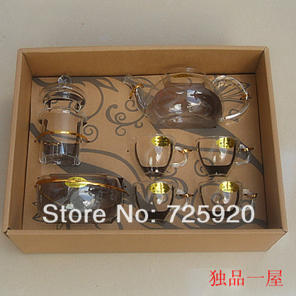 Heat resistant glass teapot set gift pakage 6pcs set 1pc 600ml pot 4pcs 100ml cups 1pc