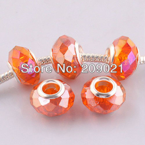 DIY 14MM Honey Orange Faceted Crystal Glass Big Hole European Beads Fit Bracelet Chain Finding 