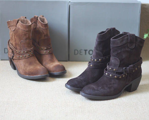 Fashion vintage hippie v denim boots thick heel boots(China (Mainland ...
