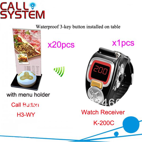 Waiter Caller Bell System K 200C H3 WY H for restaurant 20pcs waterproof button and 1pcs