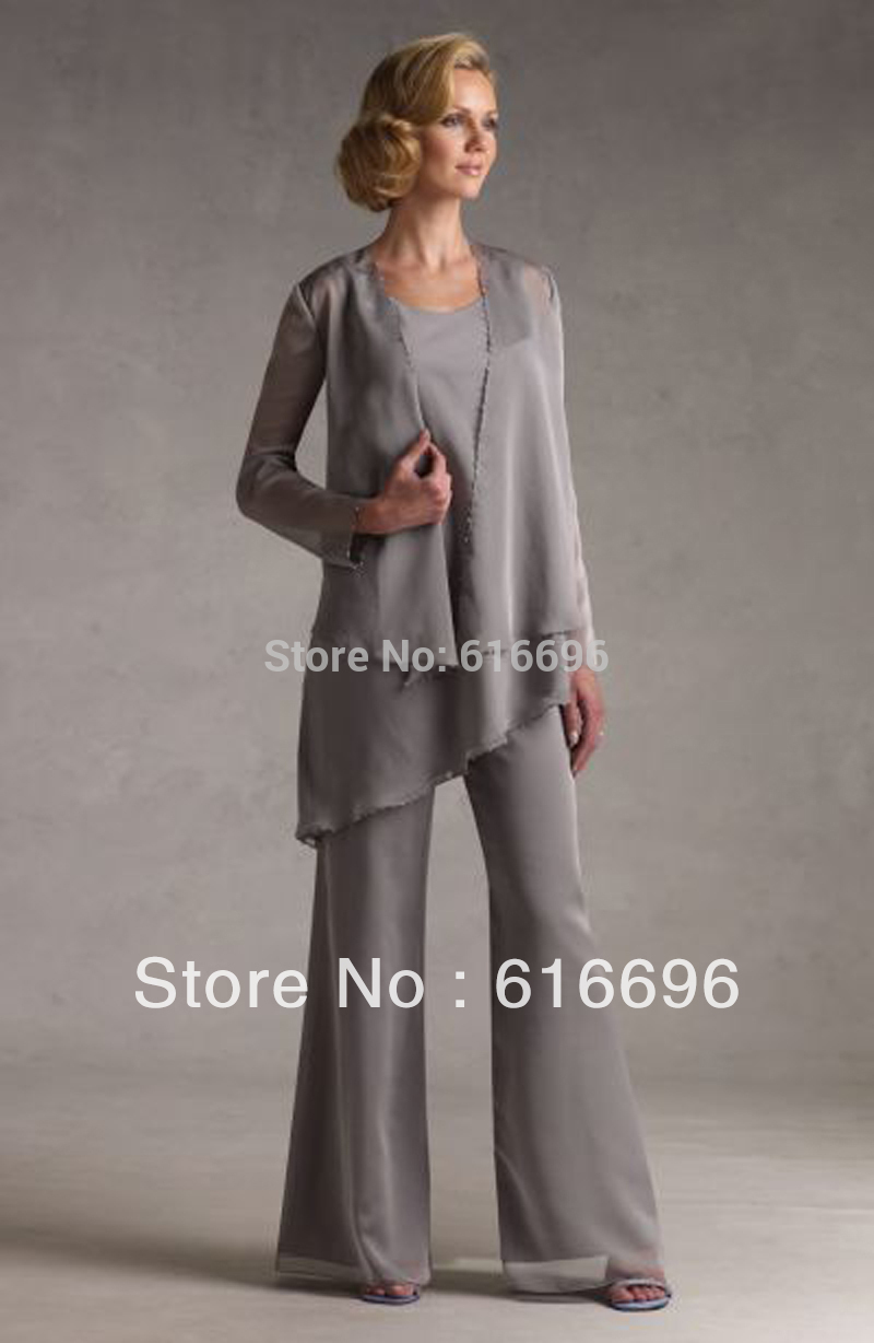 Free-Shipping-Fashion-Grey-Crew-Neckline-Ruffles-Chiffon-Mother-of-the ...