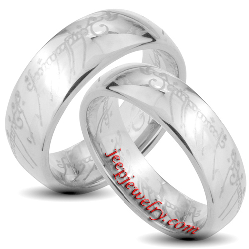 Tungsten Carbide The One Laser etched Elvish Script His and Her Wedding Band Set mens engagement