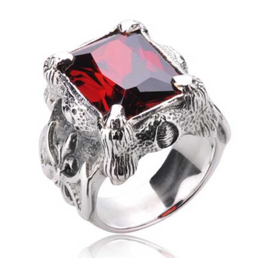 REAL-925-sterling-silver-ring-big-heavy-mens-rings-red-gem-punk-gothic ...