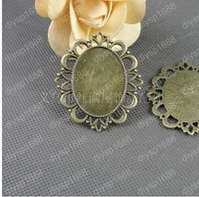 Free Shipping Wholesale DIY Antiqued Bronze Tone Vintage Alloy Lovely Lace Oval Cameo Setting 40*30mm Pendant Charms 20pcs A1736