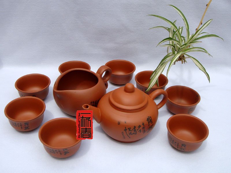 Clay teaset 10pcs smart Zisha Gongfu Tea Set A3ZT01 Free Shipping