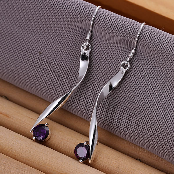 E186 silver earrings 925 sterling silver fashion jewelry earrings beautiful earrings high quality Twisted Purple Stone