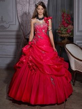 Ball Gown One Shoulder Floor-length Taffeta Red Quinceanera Dresses Custom Size