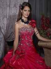 Ball Gown One Shoulder Floor length Taffeta Red Quinceanera Dresses Custom Size