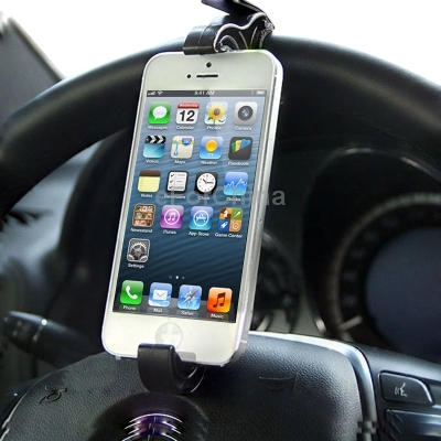 Free Shipping Travel Smart Universal Holder Steering Wheel Phone Holder for iPhone 5 Smartphone Black New