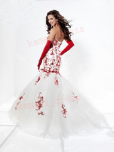 Black and red embroidered ball gown