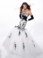 Black and red embroidered ball gown