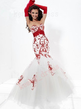Black and red embroidered ball gown