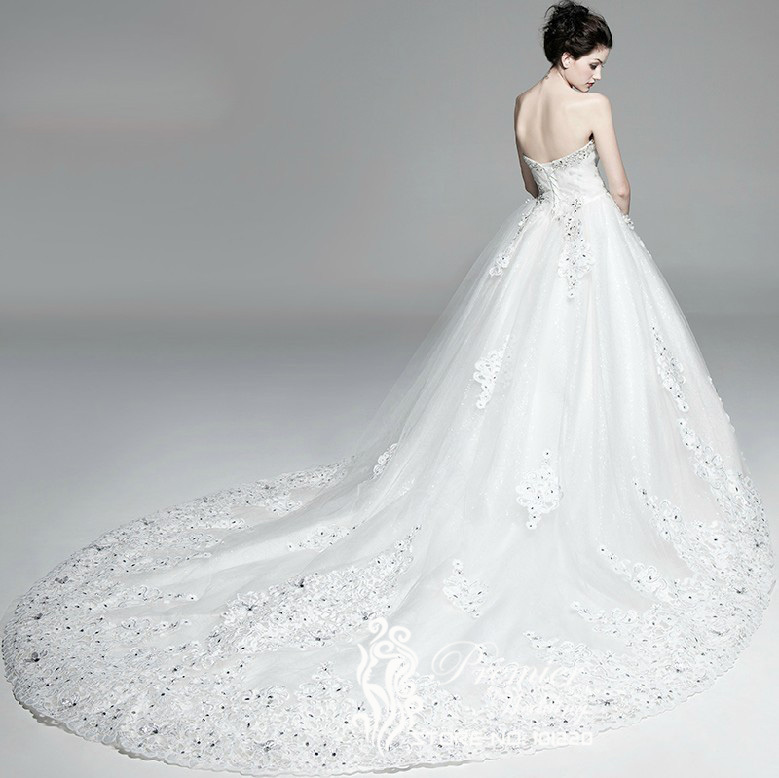 Lace corset royal train wedding dress