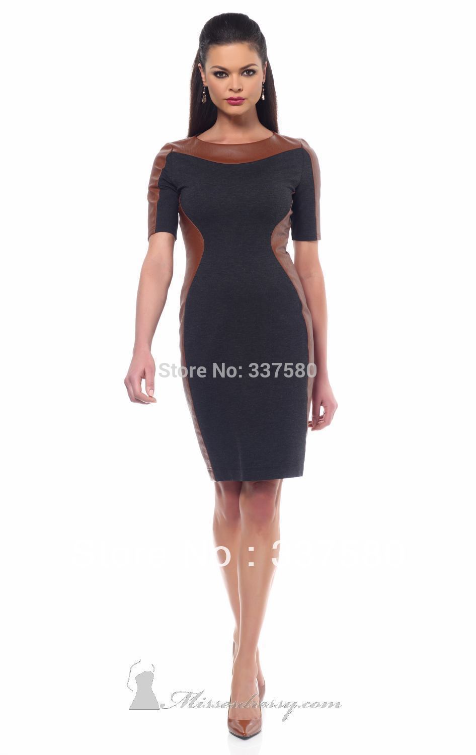 ... Knee-length-Short-Sleeves-Office-Lady-Dress-Cocktail-Dresses-Party