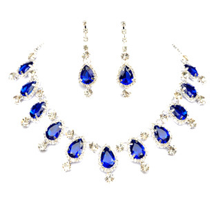 Colour bride of summer navy blue necklace earrings rhinestone chain sets marriage accessories multicolor
