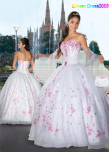 Free Shipping Custom made Ivory Satin Taffeta Embroidery Beading Strapless A-Line Quinceanera Dress Party Dress