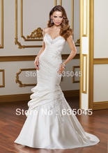 Top Quality Custom Made Satin Pleat Embroidery Beading Crystal Mermaid Wedding Dress Bride Dresses Robe De