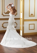 Top Quality Custom Made Satin Pleat Embroidery Beading Crystal Mermaid Wedding Dress Bride Dresses Robe De