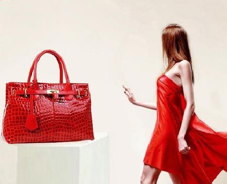 Free Shipping 2013 New Autumn Winter Genuine Leather Handbag Luxury Crocodile Messenger Bag Red Totes
