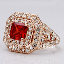 LR064 High Fasion 18K Rose Gold Plated Items Rhinestone Pave Statement Men s Ruby Rings Jewelry
