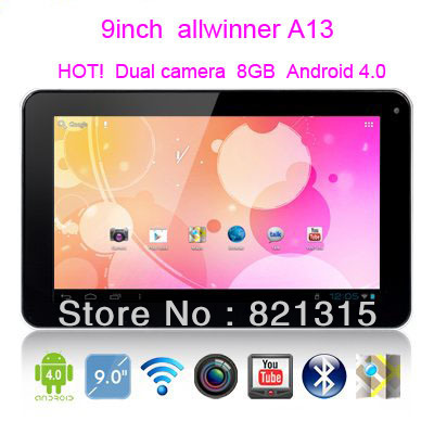 dhl free shipping super slim 9inch Allwinner A13 1 2GHZ five point Capacitive Android 4 0