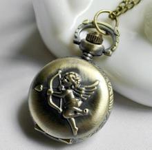 Min order $10.00 !1pcs Cupid Antique Bronze 42x30mm Pocket Watch necklace KB0193